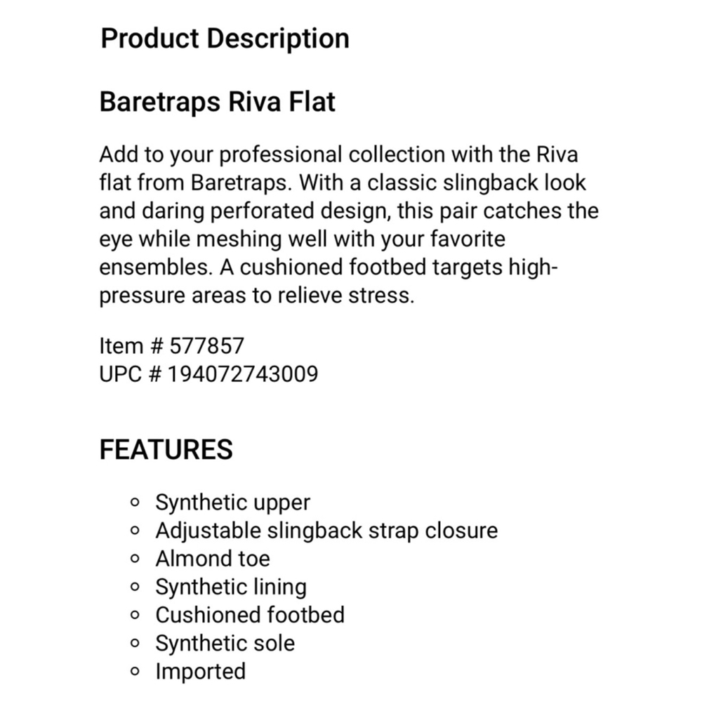 Baretraps Riva sling back‎ Flats Shoes, Size 8M, Black - Picture 9 of 9